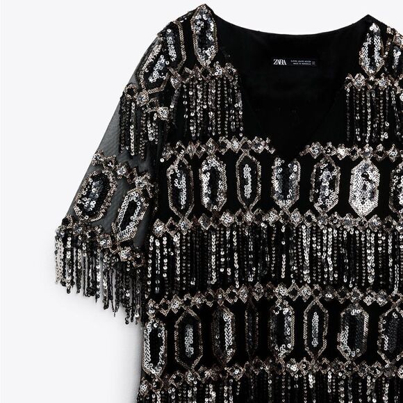 ZARA SEQUINED FRINGED DRESS - Picture 15 of 16